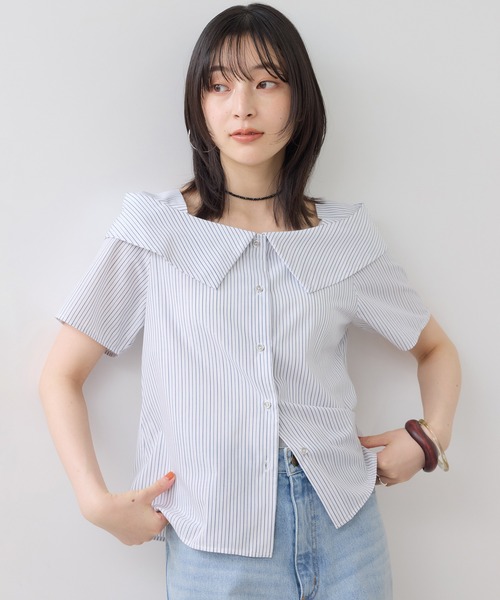 VIS（ビス）の「オフショルライクハーフスリーブブラウス/イージーケア（シャツ/ブラウス・レディース・ブラウン系その他/ブルー系その他4/ホワイト系その他・FREE）」の8枚目の写真