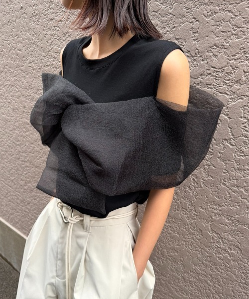 AIC.（エーアイシー）の「オーガンジーレイヤードトップス（Tシャツ/カットソー・レディース・オフホワイト/ブラック・FREE）」の15枚目の写真