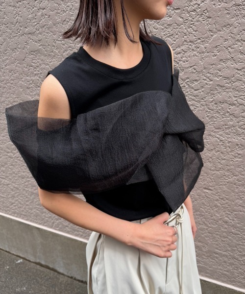 AIC.（エーアイシー）の「オーガンジーレイヤードトップス（Tシャツ/カットソー・レディース・オフホワイト/ブラック・FREE）」の20枚目の写真