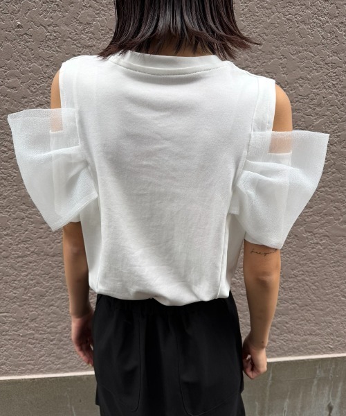 AIC.（エーアイシー）の「オーガンジーレイヤードトップス（Tシャツ/カットソー・レディース・オフホワイト/ブラック・FREE）」の6枚目の写真