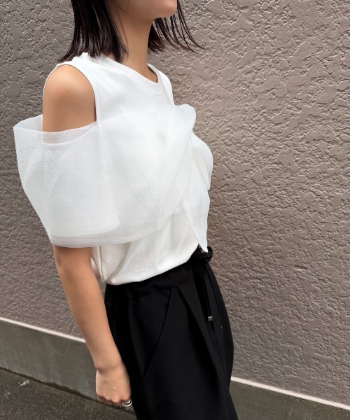 AIC.（エーアイシー）の「オーガンジーレイヤードトップス（Tシャツ/カットソー・レディース・オフホワイト/ブラック・FREE）」の4枚目の写真