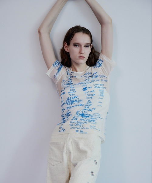 MAISON SPECIAL（メゾンスペシャル）の「Hand Logo Mesh T-Shirt/ハンドロゴメッシュTシャツ（Tシャツ/カットソー・レディース・ブラック/ホワイト/レッド・FREE）」の2枚目の写真