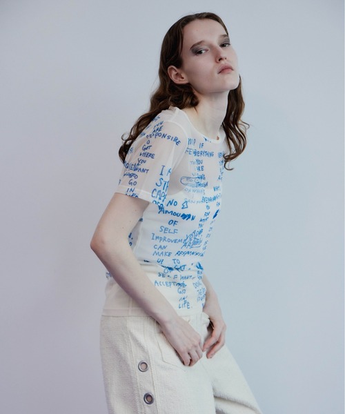 MAISON SPECIAL（メゾンスペシャル）の「Hand Logo Mesh T-Shirt/ハンドロゴメッシュTシャツ（Tシャツ/カットソー・レディース・ブラック/ホワイト/レッド・FREE）」の11枚目の写真