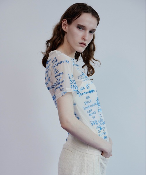 MAISON SPECIAL（メゾンスペシャル）の「Hand Logo Mesh T-Shirt/ハンドロゴメッシュTシャツ（Tシャツ/カットソー・レディース・ブラック/ホワイト/レッド・FREE）」の12枚目の写真