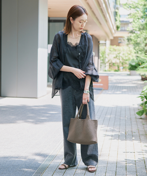 SLOBE IENA（スローブイエナ）の「SLOBE イントレチャートトートバッグ（トートバッグ・レディース・ダークパープル/ベージュ系その他/ブラウン・FREE）」の4枚目の写真