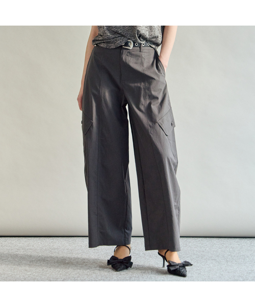 MAXZA(マージャコレクション)の「フラップポケットバックバンディングワイドパンツ(その他パンツ・レディース・チャコール/ベージュ・SM/LL)」の2枚目の写真