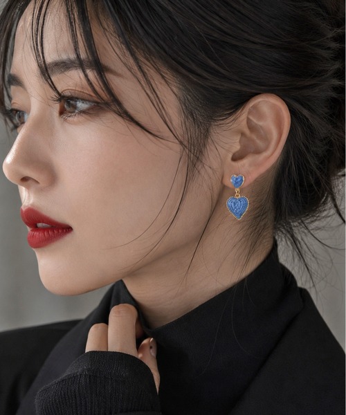 最高品質 ブルーフローライト ハートのピアス セール】【 NOLITA / ノリータ 】ハート モチーフ ドロップ ピアス