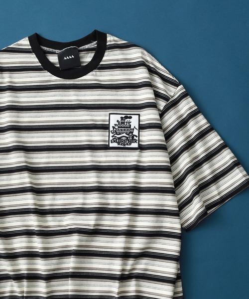 セール】ABETTOR 先染めランダムボーダーワッペン付半袖Tシャツ（T