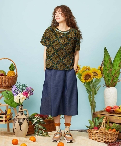 Jocomomola（ホコモモラ）の「【接触冷感】Solana プリントカットソープルオーバー（Tシャツ/カットソー・レディース・ブラック/ダークインディゴブルー・40）」の12枚目の写真