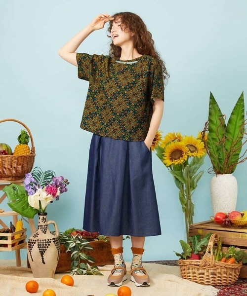 Jocomomola（ホコモモラ）の「【接触冷感】Solana プリントカットソープルオーバー（Tシャツ/カットソー・レディース・ブラック/ダークインディゴブルー・40）」の13枚目の写真