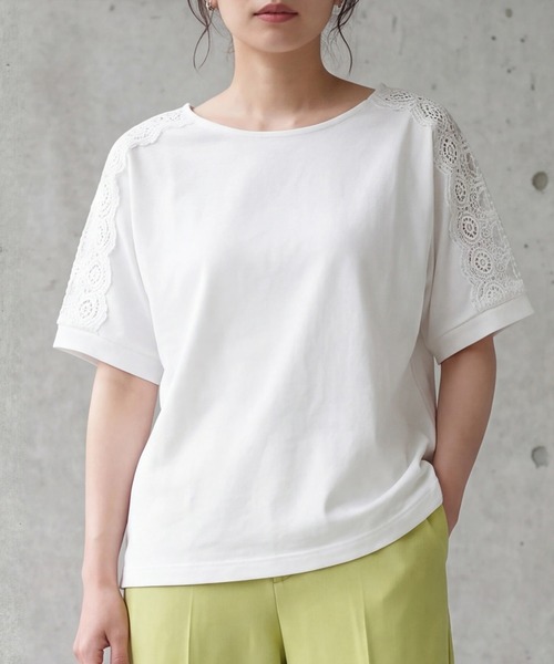 SELECT LEVERY(セレクトリベリー)の「肩レースTシャツ(Tシャツ/カットソー・レディース・ミント/ブラック/オフホワイト・LARGE/MEDIUM)」の2枚目の写真
