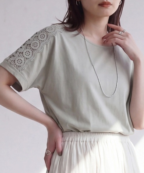 SELECT LEVERY(セレクトリベリー)の「肩レースTシャツ(Tシャツ/カットソー・レディース・ミント/ブラック/オフホワイト・LARGE/MEDIUM)」の3枚目の写真