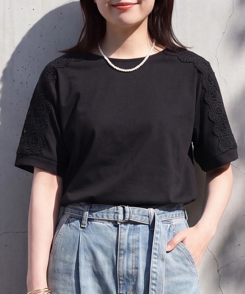 SELECT LEVERY(セレクトリベリー)の「肩レースTシャツ(Tシャツ/カットソー・レディース・ミント/ブラック/オフホワイト・LARGE/MEDIUM)」の1枚目の写真