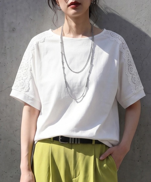 SELECT LEVERY(セレクトリベリー)の「肩レースTシャツ(Tシャツ/カットソー・レディース・ミント/ブラック/オフホワイト・LARGE/MEDIUM)」の4枚目の写真
