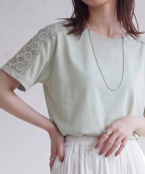 SELECT LEVERY(セレクトリベリー)の「肩レースTシャツ(Tシャツ/カットソー・レディース・ミント/ブラック/オフホワイト・LARGE/MEDIUM)」の9枚目の写真