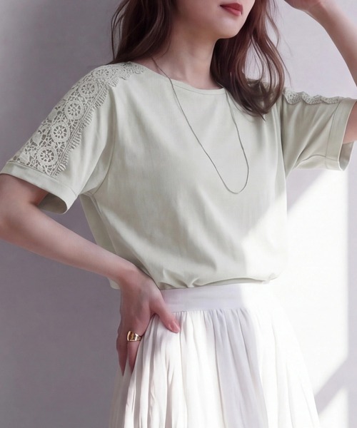 SELECT LEVERY(セレクトリベリー)の「肩レースTシャツ(Tシャツ/カットソー・レディース・ミント/ブラック/オフホワイト・LARGE/MEDIUM)」の11枚目の写真