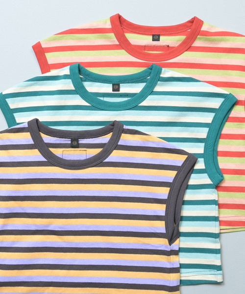 MARKEY'S(マーキーズ)の「先染めボーダーリンガーTシャツ(Tシャツ/カットソー・キッズ・チャコール/グリーン系その他/レッド系その他・150/140/130/120/110/100/95/90/80)」の19枚目の写真