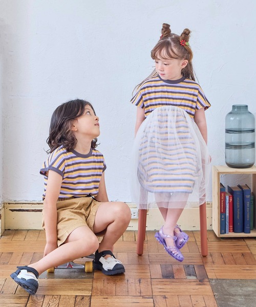 MARKEY'S(マーキーズ)の「先染めボーダーリンガーTシャツ(Tシャツ/カットソー・キッズ・チャコール/グリーン系その他/レッド系その他・150/140/130/120/110/100/95/90/80)」の9枚目の写真