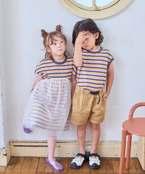 MARKEY'S(マーキーズ)の「先染めボーダーリンガーTシャツ(Tシャツ/カットソー・キッズ・チャコール/グリーン系その他/レッド系その他・150/140/130/120/110/100/95/90/80)」の10枚目の写真