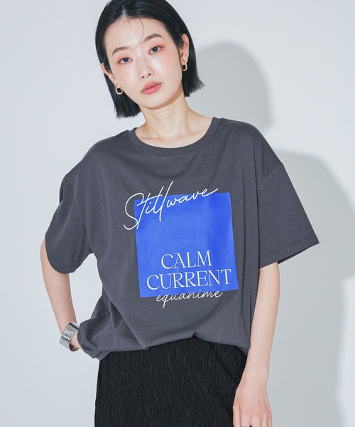 LAKOLE(ラコレ)の「<接触冷感>カラーパネルロゴプリントT / 1018058(Tシャツ/カットソー・レディース・イエロー/オフホワイト/チャコール・FREE)」の1枚目の写真