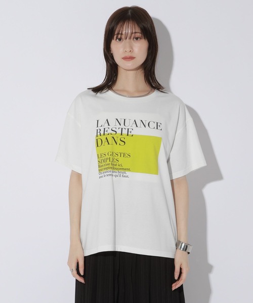 LAKOLE(ラコレ)の「<接触冷感>カラーパネルロゴプリントT / 1018058(Tシャツ/カットソー・レディース・イエロー/オフホワイト/チャコール・FREE)」の14枚目の写真