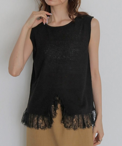 CLEIO(クレイオ)の「【CLEIO】レースドッキングニット LACE DOCKING KNIT TOPS(Tシャツ/カットソー・レディース・ブラウン/ベージュ/ブラック/アイボリー/ライトグリーン・FREE)」の3枚目の写真