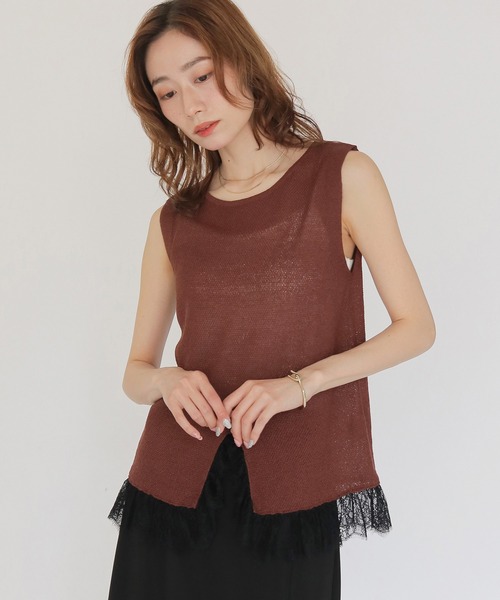 CLEIO(クレイオ)の「【CLEIO】レースドッキングニット LACE DOCKING KNIT TOPS(Tシャツ/カットソー・レディース・ブラウン/ベージュ/ブラック/アイボリー/ライトグリーン・FREE)」の7枚目の写真