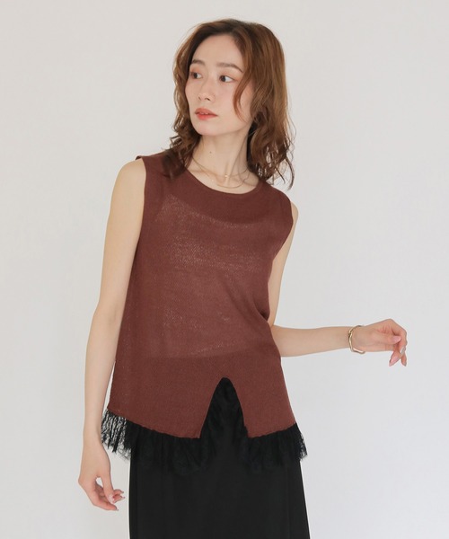 CLEIO(クレイオ)の「【CLEIO】レースドッキングニット LACE DOCKING KNIT TOPS(Tシャツ/カットソー・レディース・ブラウン/ベージュ/ブラック/アイボリー/ライトグリーン・FREE)」の8枚目の写真