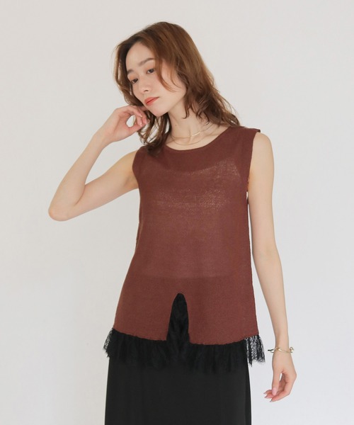 CLEIO(クレイオ)の「【CLEIO】レースドッキングニット LACE DOCKING KNIT TOPS(Tシャツ/カットソー・レディース・ブラウン/ベージュ/ブラック/アイボリー/ライトグリーン・FREE)」の10枚目の写真