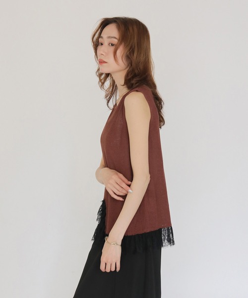 CLEIO(クレイオ)の「【CLEIO】レースドッキングニット LACE DOCKING KNIT TOPS(Tシャツ/カットソー・レディース・ブラウン/ベージュ/ブラック/アイボリー/ライトグリーン・FREE)」の11枚目の写真