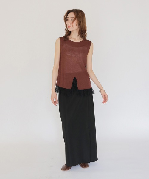 CLEIO(クレイオ)の「【CLEIO】レースドッキングニット LACE DOCKING KNIT TOPS(Tシャツ/カットソー・レディース・ブラウン/ベージュ/ブラック/アイボリー/ライトグリーン・FREE)」の14枚目の写真