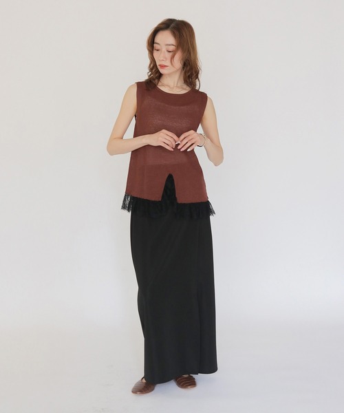 CLEIO(クレイオ)の「【CLEIO】レースドッキングニット LACE DOCKING KNIT TOPS(Tシャツ/カットソー・レディース・ブラウン/ベージュ/ブラック/アイボリー/ライトグリーン・FREE)」の15枚目の写真