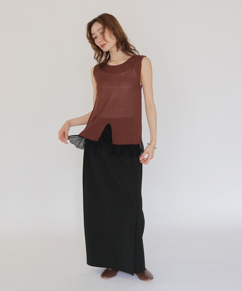 CLEIO(クレイオ)の「【CLEIO】レースドッキングニット LACE DOCKING KNIT TOPS(Tシャツ/カットソー・レディース・ブラウン/ベージュ/ブラック/アイボリー/ライトグリーン・FREE)」の16枚目の写真