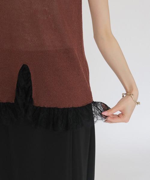 CLEIO(クレイオ)の「【CLEIO】レースドッキングニット LACE DOCKING KNIT TOPS(Tシャツ/カットソー・レディース・ブラウン/ベージュ/ブラック/アイボリー/ライトグリーン・FREE)」の13枚目の写真
