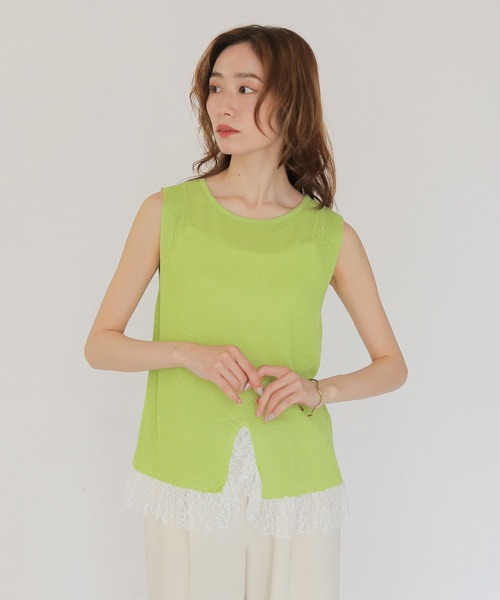 CLEIO(クレイオ)の「【CLEIO】レースドッキングニット LACE DOCKING KNIT TOPS(Tシャツ/カットソー・レディース・ブラウン/ベージュ/ブラック/アイボリー/ライトグリーン・FREE)」の18枚目の写真