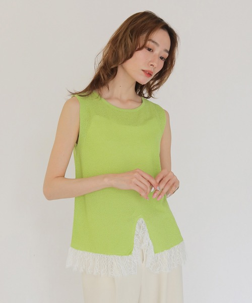 CLEIO(クレイオ)の「【CLEIO】レースドッキングニット LACE DOCKING KNIT TOPS(Tシャツ/カットソー・レディース・ブラウン/ベージュ/ブラック/アイボリー/ライトグリーン・FREE)」の19枚目の写真