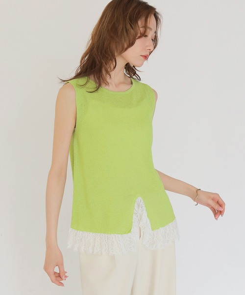 CLEIO(クレイオ)の「【CLEIO】レースドッキングニット LACE DOCKING KNIT TOPS(Tシャツ/カットソー・レディース・ブラウン/ベージュ/ブラック/アイボリー/ライトグリーン・FREE)」の20枚目の写真