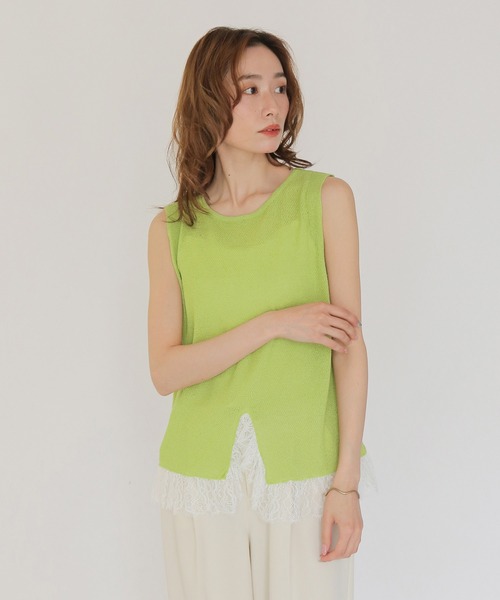 CLEIO(クレイオ)の「【CLEIO】レースドッキングニット LACE DOCKING KNIT TOPS(Tシャツ/カットソー・レディース・ブラウン/ベージュ/ブラック/アイボリー/ライトグリーン・FREE)」の21枚目の写真