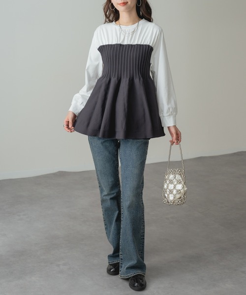 refinedworks(リファインドワークス)の「【refinedworks】ビスチェ風 ドッキング ペプラム トップス(Tシャツ/カットソー・レディース・チャコールグレー/ホワイト・FREE)」の11枚目の写真