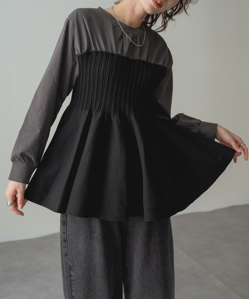 refinedworks(リファインドワークス)の「【refinedworks】ビスチェ風 ドッキング ペプラム トップス(Tシャツ/カットソー・レディース・チャコールグレー/ホワイト・FREE)」の7枚目の写真