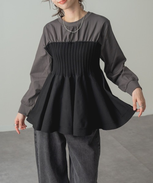 refinedworks(リファインドワークス)の「【refinedworks】ビスチェ風 ドッキング ペプラム トップス(Tシャツ/カットソー・レディース・チャコールグレー/ホワイト・FREE)」の8枚目の写真