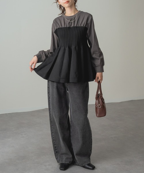 refinedworks(リファインドワークス)の「【refinedworks】ビスチェ風 ドッキング ペプラム トップス(Tシャツ/カットソー・レディース・チャコールグレー/ホワイト・FREE)」の10枚目の写真
