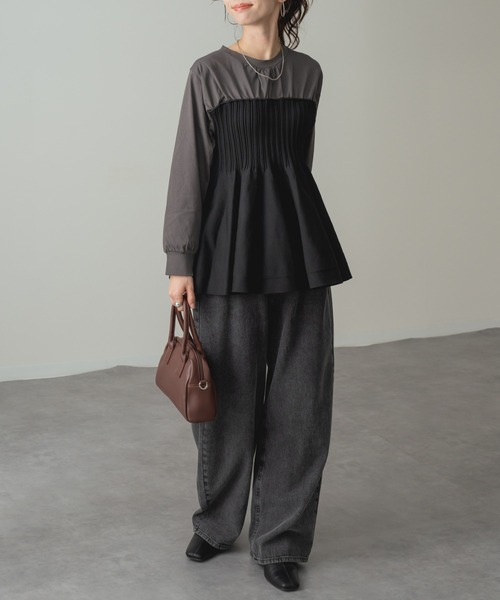 refinedworks(リファインドワークス)の「【refinedworks】ビスチェ風 ドッキング ペプラム トップス(Tシャツ/カットソー・レディース・チャコールグレー/ホワイト・FREE)」の19枚目の写真