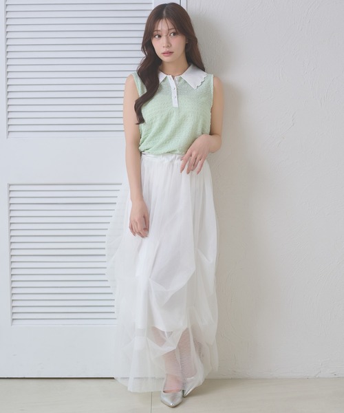 Ambre Neige(アンブルネージュ)の「bicolor polo sleeveless tops / ハイショクポロノースリーブトップス(ポロシャツ・レディース・ライトイエロー/グリーン/ネイビー・FREE)」の9枚目の写真