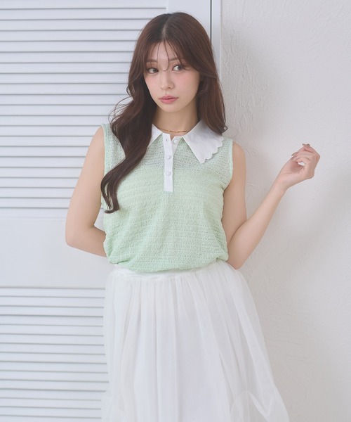 Ambre Neige(アンブルネージュ)の「bicolor polo sleeveless tops / ハイショクポロノースリーブトップス(ポロシャツ・レディース・ライトイエロー/グリーン/ネイビー・FREE)」の4枚目の写真