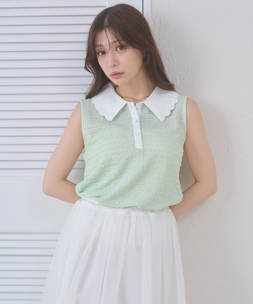 Ambre Neige(アンブルネージュ)の「bicolor polo sleeveless tops / ハイショクポロノースリーブトップス(ポロシャツ・レディース・ライトイエロー/グリーン/ネイビー・FREE)」の5枚目の写真