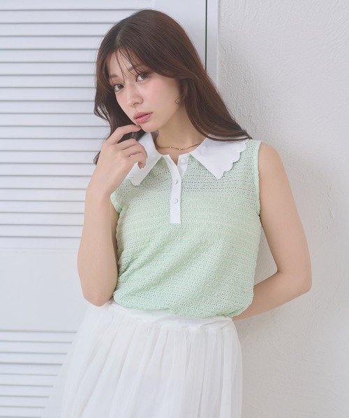 Ambre Neige(アンブルネージュ)の「bicolor polo sleeveless tops / ハイショクポロノースリーブトップス(ポロシャツ・レディース・ライトイエロー/グリーン/ネイビー・FREE)」の6枚目の写真