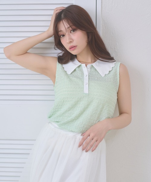 Ambre Neige(アンブルネージュ)の「bicolor polo sleeveless tops / ハイショクポロノースリーブトップス(ポロシャツ・レディース・ライトイエロー/グリーン/ネイビー・FREE)」の7枚目の写真