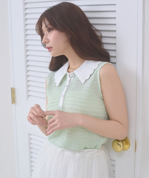 Ambre Neige(アンブルネージュ)の「bicolor polo sleeveless tops / ハイショクポロノースリーブトップス(ポロシャツ・レディース・ライトイエロー/グリーン/ネイビー・FREE)」の8枚目の写真