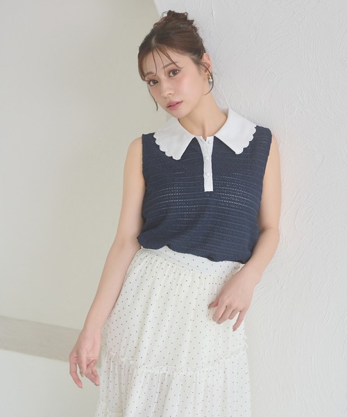 Ambre Neige(アンブルネージュ)の「bicolor polo sleeveless tops / ハイショクポロノースリーブトップス(ポロシャツ・レディース・ライトイエロー/グリーン/ネイビー・FREE)」の15枚目の写真